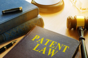 image of patent law book with gavel